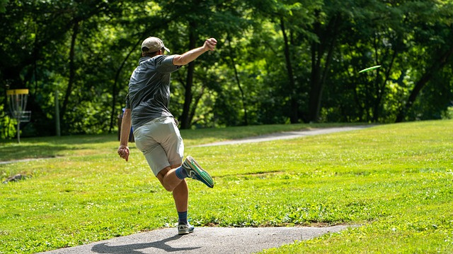 Disc golfer tees off at a local course