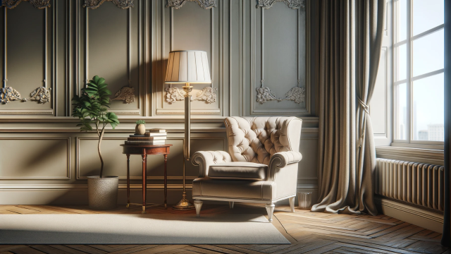 A sunlit reading area with a floor lamp and books on table.